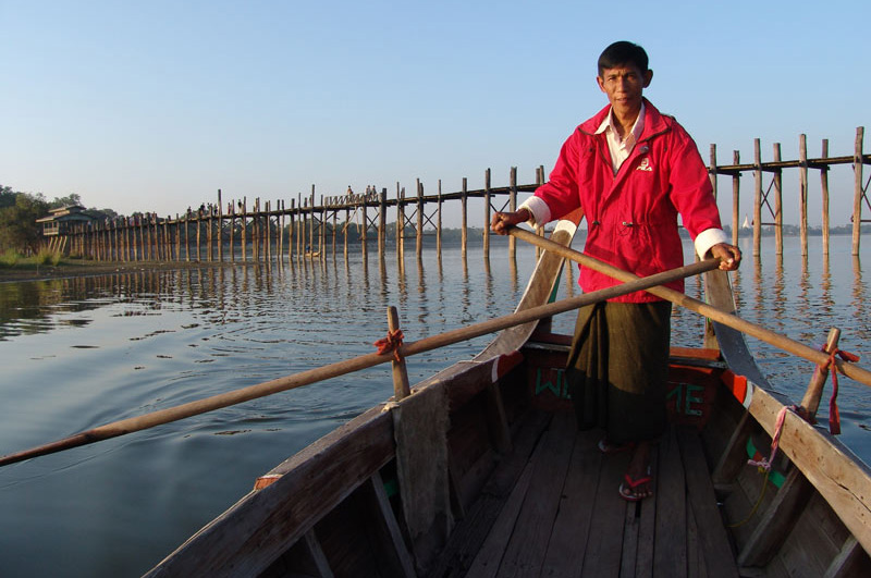 Amarapura, U Bein-Teakholzbrücke, bridge, Bootstour, Bootsfahrt, Ruderboot, Sonnenuntergang, Mandalay, Myanmar, Burma, Birma, Reisebericht, www.wo-der-pfeffer-waechst.de