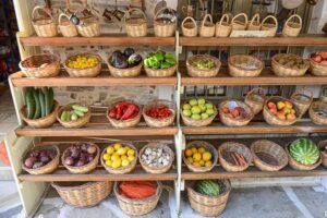 Kleiner Laden mit Obst und Gemüse in Filoti, Naxos