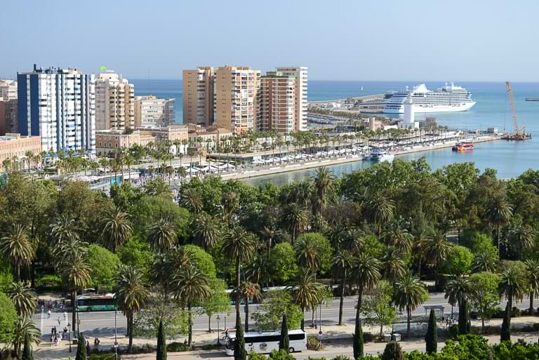 Málaga, Reisebericht, Muello Uno, Hafen, Palmen, Parks, Andalusien