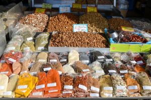 Nüsse, Gewürze, Athens Zentralmarkt Dimotiki Agora