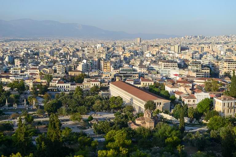 Stoa des Attalos, Blick vom Areapagus-Hügel, Athen, Reisebericht, Wandelhalle