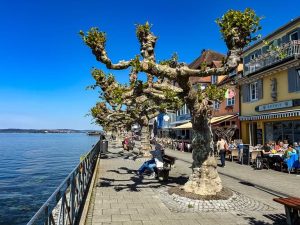 Die Seepromenade von Meersburg führt direkt am Bodensee entlang