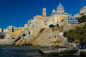 Panorama, Ermoupolis, Vaporia Beach, Kirche, Agios Nikolaos, Syros, Reisebericht