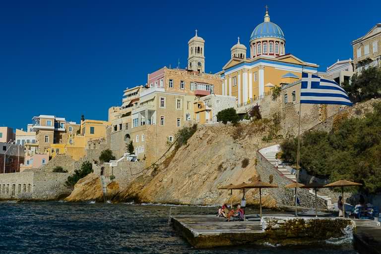 Panorama, Ermoupolis, Vaporia Beach, Kirche, Agios Nikolaos, Syros, Reisebericht