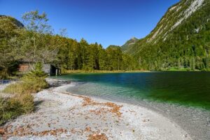 Badestelle, Königssee, Holzhütte, Ufer