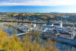 Blick auf die Altstadt von Passau von der Veste Oberhaus