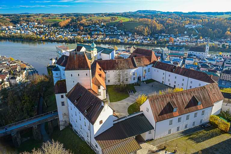 Veste Oberhaus, Observationsturm, 360-Grad-Panorama über die Burg, Passau und das Umland