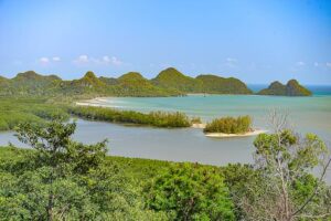 Landschaft, Chumphon, Karstfelsen, Panorama, Wat Kaew Prasert